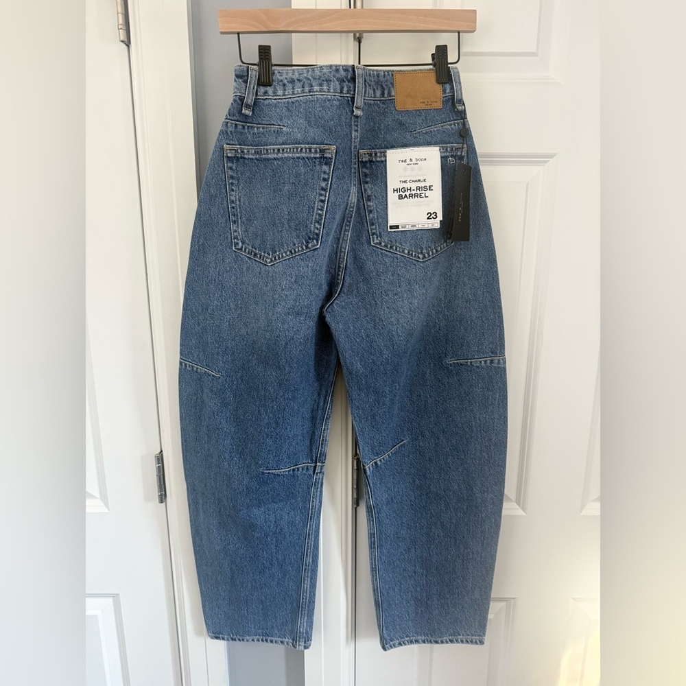 rag & bone High-Rise Barrel Jeans in Medium Blue - Picture 4 of 10